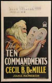 5s0043 TEN COMMANDMENTS linen style C WC 1923 Cecil B. DeMille, great art of Moses w/ tablets, rare!