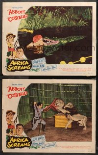 5t0669 AFRICA SCREAMS 2 LCs 1949 Bud Abbott & Lou Costello, one with Clyde Beatty taming lion!