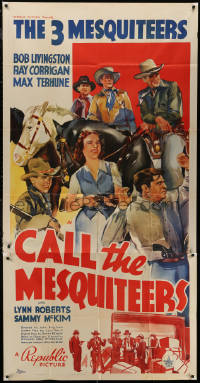 5w0045 CALL THE MESQUITEERS 3sh 1938 great art of Bob Livingston, Ray Corrigan & Max Terhune!