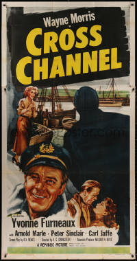 5w0051 CROSS CHANNEL 3sh 1955 film noir, great art of sailor Wayne Morris & Yvonne Furneaux!