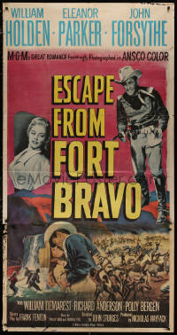 5w0058 ESCAPE FROM FORT BRAVO 3sh 1953 cowboy William Holden, Eleanor Parker, John Sturges directed!