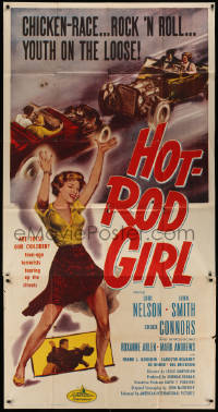 5w0069 HOT ROD GIRL 3sh 1956 AIP, Lori Nelson, wild sexy dancing bad girl & chicken-race art!