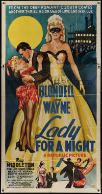 5w0079 LADY FOR A NIGHT 3sh 1941 great art of John Wayne & sexy masked Joan Blondell, ultra rare!