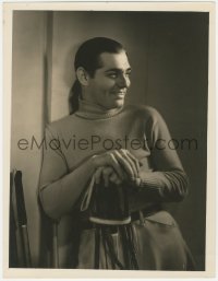 5z0055 CLARK GABLE deluxe 10x13 still 1930s youthful smiling portrait wearing turtleneck by Hurrell!