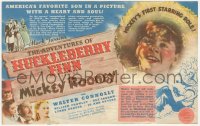 5z0430 ADVENTURES OF HUCKLEBERRY FINN herald 1939 young Mickey Rooney as Mark Twain's famous boy!