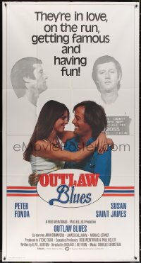 6a0060 OUTLAW BLUES 3sh 1977 mugshots of crook Peter Fonda & holding sexy Susan Saint James!