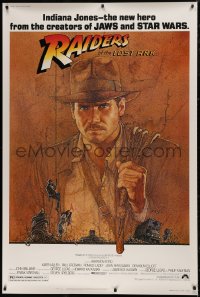 6a0331 RAIDERS OF THE LOST ARK 40x60 1981 Richard Amsel art of Harrison Ford, Steven Spielberg!
