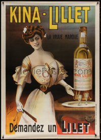 6a0477 KINA-LILLET 40x55 French advertising poster 1890s woman with fan and huge bottle, ultra rare!