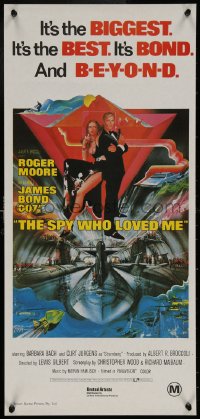 6b0015 SPY WHO LOVED ME Aust daybill R1980s great art of Roger Moore as James Bond 007 by Bob Peak!