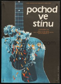 6b0054 MARCHE A L'OMBRE Czech 12x17 1986 Vratislav Sevcik art of blue guitar and flowers!