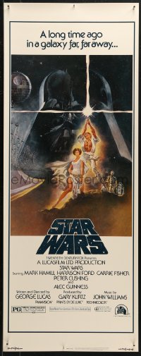 6b0587 STAR WARS insert 1977 George Lucas classic, iconic Tom Jung art of Vader over Luke & Leia!