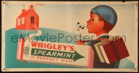 6g0060 WRIGLEY'S GUM 11x21 advertising poster 1950s art of school boy & Spearmint chewing gum pack!