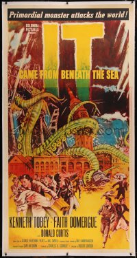 6j0016 IT CAME FROM BENEATH THE SEA linen 3sh 1955 Ray Harryhausen, a tidal wave of terror, cool art!