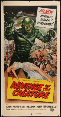 6j0021 REVENGE OF THE CREATURE linen 3sh 1955 art of the monster & sexy girl by Reynold Brown, rare!