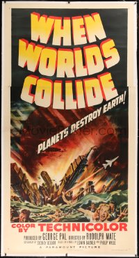 6j0025 WHEN WORLDS COLLIDE linen 3sh 1951 George Pal classic doomsday thriller, great art, very rare!