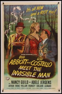 6j0065 ABBOTT & COSTELLO MEET THE INVISIBLE MAN linen 1sh 1951 great art of Bud & Lou with monster!