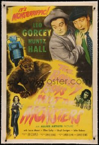 6j0076 BOWERY BOYS MEET THE MONSTERS linen 1sh 1954 Huntz Hall & Leo Gorcey with wacky ape & robot!
