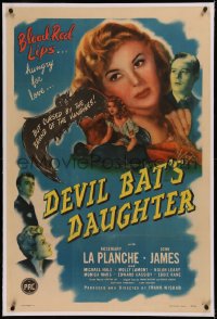 6j0094 DEVIL BAT'S DAUGHTER linen 1sh 1946 Rosemary La Planche, blood red lips hungry for love!