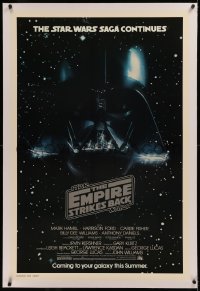 6j0098 EMPIRE STRIKES BACK linen studio style advance 1sh 1980 George Lucas, Vader head in space!