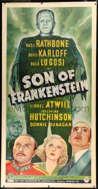6j0007 SON OF FRANKENSTEIN linen English 3sh 1939 art of Boris Karloff as the monster, ultra rare!