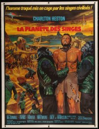 6j0002 PLANET OF THE APES linen French 1p 1968 art of enslaved Charlton Heston by Jean Mascii!