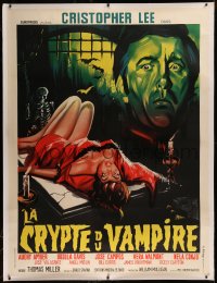 6j0003 TERROR IN THE CRYPT linen French 1p 1965 cool art of Christopher Lee looming over sexy woman!