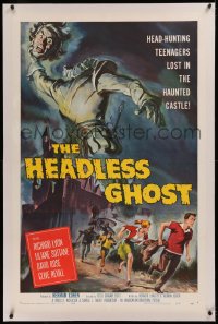 6j0112 HEADLESS GHOST linen 1sh 1959 head-hunting teens lost in the haunted castle, Reynold Brown art!