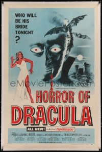6j0114 HORROR OF DRACULA linen 1sh 1958 Hammer vampire, Joseph Smith art of monster & sexy girl!
