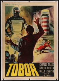 6j0001 TOBOR THE GREAT linen Italian 1p R1962 different Longi art of funky robot with human emotions!