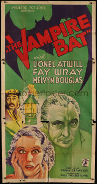 6k0037 VAMPIRE BAT 3sh 1933 great horror art of Lionel Atwill & terrified Fay Wray, ultra rare!