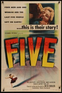 6k0097 FIVE 1sh 1951 Arch Oboler, post-apocalyptic sci-fi about 5 survivors, but only one woman!