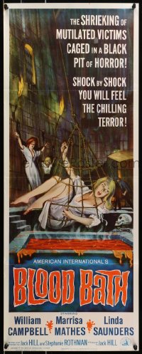 6k0176 BLOOD BATH insert 1966 AIP, art of sexy shrieking girl being lowered into a pit of horror!