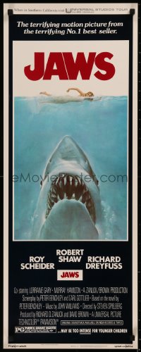 6k0181 JAWS insert 1975 Steven Spielberg's classic movie & image, much more rare than the one-sheet!