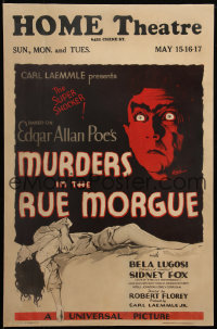 6k0027 MURDERS IN THE RUE MORGUE WC 1932 Grosz art of Bela Lugosi over sexy Sidney Fox, ultra rare!