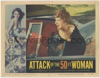 6m0052 ATTACK OF THE 50 FT WOMAN LC #1 1958 terrified screaming Allison Hayes by convertible!
