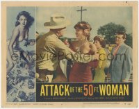 6m0055 ATTACK OF THE 50 FT WOMAN LC #4 1958 sheriff tries to calm Allison Hayes in low-cut dress!