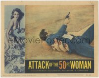 6m0056 ATTACK OF THE 50 FT WOMAN LC #5 1958 wacky fx image of giant hand grabbing Hudson with gun!