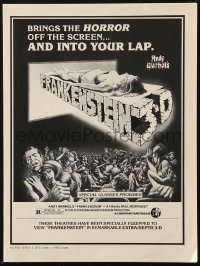 6p0031 ANDY WARHOL'S FRANKENSTEIN 9x12 ad slick R1980s Joe Dallessandro, directed by Paul Morrissey!