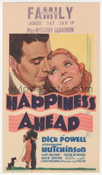 6p0073 HAPPINESS AHEAD mini WC 1934 great art of young Dick Powell & Josephine Hutchinson with dog!