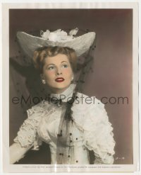 6w0009 IVY color 8.25x10 still 1947 great portrait of Joan Fontaine in white dress with hat & veil!