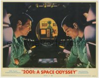 6w0746 2001: A SPACE ODYSSEY LC #7 1968 Lockwood & Dullea try to hold discussion away from HAL 9000!