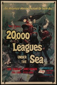 6y0008 20,000 LEAGUES UNDER THE SEA linen 1sh R1971 Jules Verne classic, great art of deep sea divers!
