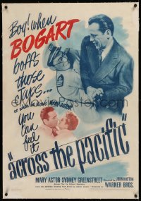 6y0010 ACROSS THE PACIFIC linen 1sh 1942 when Humphrey Bogart kisses Astor, you can feel it, rare!