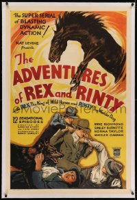 6y0012 ADVENTURES OF REX & RINTY linen whole serial 1sh 1935 art of horse & German Shepherd dog, rare!