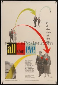 6y0016 ALL ABOUT EVE linen 1sh 1950 Bette Davis, Anne Baxter, Marilyn Monroe shown, cool design!
