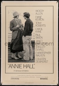 6y0024 ANNIE HALL linen 1sh 1977 full-length Woody Allen & Diane Keaton in a nervous romance!