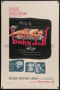 6y0027 BABY DOLL linen 1sh 1957 Elia Kazan, classic image of sexy troubled teen Carroll Baker!