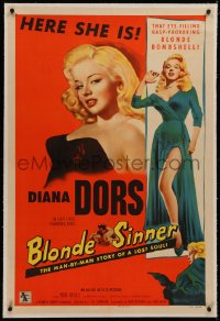 6y0039 BLONDE SINNER linen 1sh 1956 sexy eye-filling gasp-provoking blonde bombshell Diana Dors!