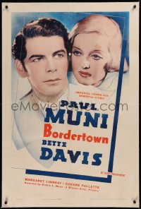 6y0041 BORDERTOWN linen 1sh R1937 Paul Muni, Bette Davis, immortal drama with immortal stars, rare!