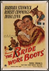 6y0045 BRIDE WORE BOOTS linen 1sh 1946 great art of Barbara Stanwyck & Robert Cummings + race horse!